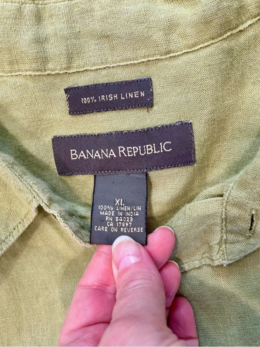 Banana Republic Men 100% Irish Linen Short Sleeve Button Shirt Size XL Olive